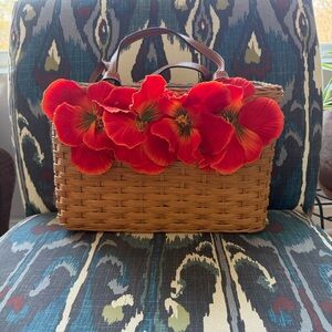 Kate spade Woven Basket Bag with Red Floral Accents